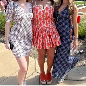 Fancy D Boutique Orange, Blue, White Patterned Dress